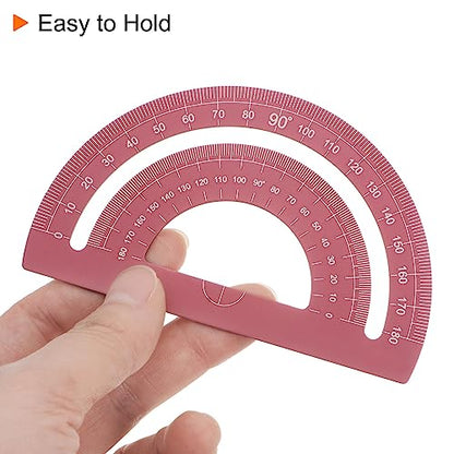 HARFINGTON 4pcs Geometry Set 15cm Metric Measure Laser Engraving Aluminum Ruler Metal Ruler Set Triangle Protractor Ruler Tool Set for Classroom, Office, Home, Red - color: Red