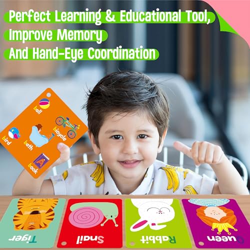 110 PCS Early Learning Flashcards, Double Sided Cards- Alphabet, Numbers, Foods, Animals, Shapes, Colors, Home Object with 4 Reclosable Rings, Learning Tool for Pre-K Kindergarten Toddlers - style: Cognitive Flashcards - 110 Pcs