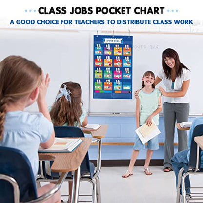 KIKIGOAL Class Jobs Pocket Chart Bulletin Board for School Classroom,Teacher's Helper Classroom Management Educational Pocket Chart (Blue) - color: Blue