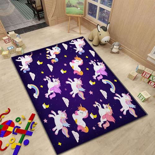 Cute Cartoon Unicorn Area Rug for Kids Room Bedroom, Toddler Baby Boys Girls Crawling Playing Rug Gaming Carpet Rugs for Living Room Nursery Room, Non-Slip Machine Washable 59 * 39inch - color: Etgr-12, size: 39" x 59" (100x150 CM)