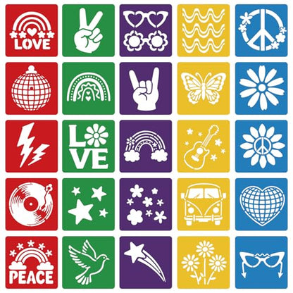 CUTHOLLOW 25 PCS Vintage Peace Painting Shape Stencils Sets - 8 Inch Reusable&Washable Drawing Template, Different Retro Primary Themed Sidewalk Chalk Art Stencils Kit for Craft Room Wall Paper - style: 25pcs-Vintage Peace Patterns