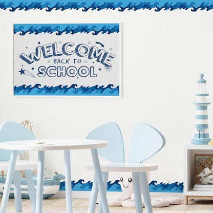 FYSUIMU 65.6 Ft Ocean Wave Bulletin Board Border Simple Blue Sea Wave Die Cut Border Trim Roll for Back to School Summer Beach Coastal Party Home Classroom Decor Teacher Supplies - style: Sea Wave