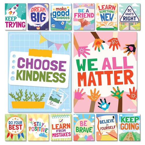 Motivational Posters for Classroom - 14pc Positive Inspirational Posters for Classroom Elementary Middle School High School - Positive Affirmation Wall Decor, Motivational Bulletin Board Decorations - color: Motivational Posters Set