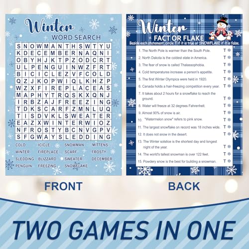 COCHIE 30 Players Winter Holiday Christmas Party Games for Adults Family Office Large Groups, Word Search Game, Riddle Game, Fact or Flake Games with Answer Key (Winter Search) - style: Winter Search