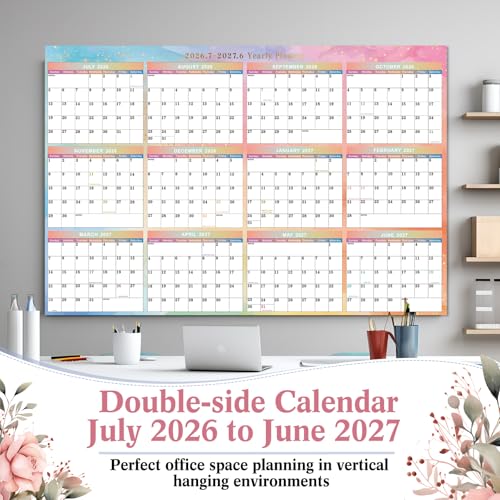 Gueevin 2026-2027 Watercolor Wall Calendar 32" x 48" Dry Erase Erasable Jumbo XL Wet Dry Calendar Large Laminated Planner 12 Month Horizontal Vertical July 2026 to June 2027 for Planning - style: Watercolor