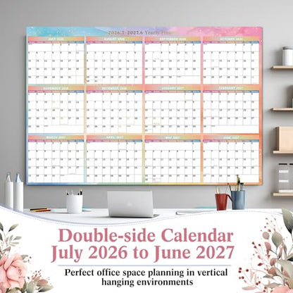 Gueevin 2026-2027 Watercolor Wall Calendar 32" x 48" Dry Erase Erasable Jumbo XL Wet Dry Calendar Large Laminated Planner 12 Month Horizontal Vertical July 2026 to June 2027 for Planning - style: Watercolor