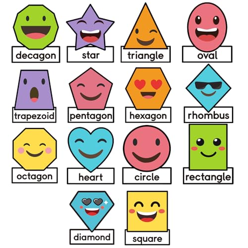 14 Pcs Shapes Bulletin Board Set, Shapes Classroom Boarders, Shapes Educational Posters Cutouts with Large Adhesive Glue Point Dots for Toddler Preschool Learning Decorations(Bright Color) - color: Bright Color