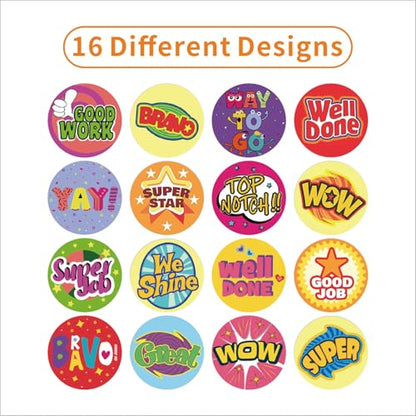 Classroom Reward Stickers for Teachers, 16 Fun Designs, 1000Pcs Praise Motivational Stickers, Classwork Award Stickers, Teacher Supplies for Kids Students School (1 Inch,2 Rolls,Cartoon Style) - color: Cartoon Style