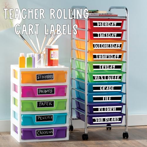 12 Pieces Rolling Storage Cart Labels 10 Drawer Rolling Storage Cart Label Blackwhite Classroom Decor for Teacher Office School Classroom Organization - style: Blackwhite