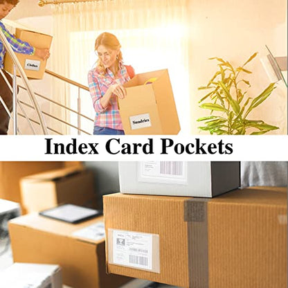 100 Pack Self-Adhesive 3" x 5" Index Card Pockets with Top Open for Loading, Clear Plastic Index Card Lables Holder for Organizing Storage Bins and Protecting Cards Photos Labels - size: 100pack 3 x 5 Inches