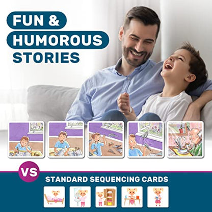 SkillEase Story Cues Skilled Sequencing Cards, Speech Therapy Materials, Social Skills Game, English Language Learners Games, Storytelling Cards, Sentence Building and Picture Cards - color: Story Cues 1
