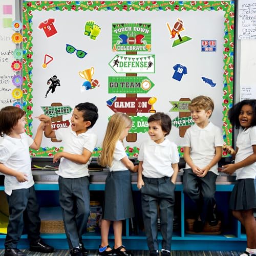 gisgfim Football Bulletin Board Decoration Set Football Borders Touch Down Cutouts for School Classroom Game Day Sports Bulletin Board Craft Home Wall(Football) - style: Football