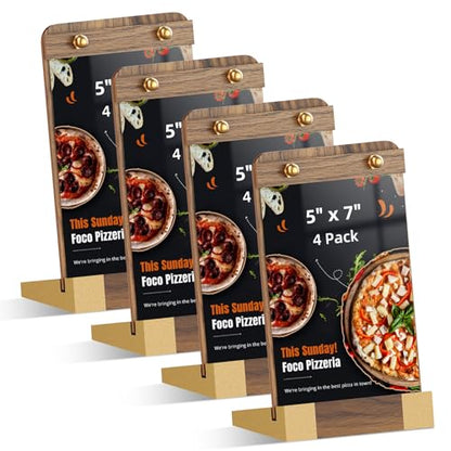 PPH-Sisy 4 Pack Acrylic Sign Holders 5x7 with Wood Base, Tabletop Display Sign Stand for Menu Flyer Poster, Clear Acrylic Paper Frame for Restaurant Coffee Shop Hotel Office Exhibition - size: 5x7-4 Pack