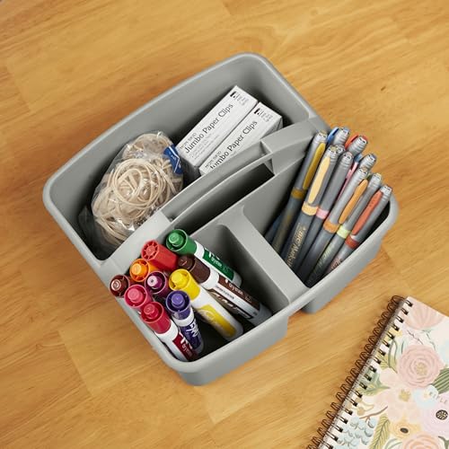 ECR4Kids 3-Compartment Small Plastic Caddy, Multipurpose Organization, Grey, 6-Pack - color: Grey