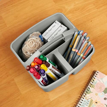 ECR4Kids 3-Compartment Small Plastic Caddy, Multipurpose Organization, Grey, 6-Pack - color: Grey
