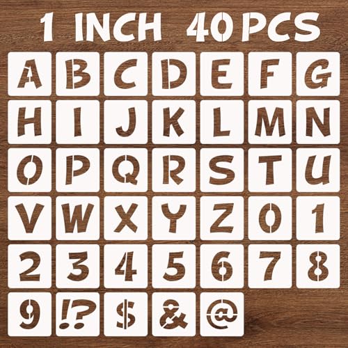 BAMIDELE 1 Inch Letter and Number Stencils, 40 Pcs Reusable Plastic Alphabet Spray Paint Stencils for Painting on Wood, Wall, Fabric, Rock, Chalkboard, Door Porch, Signage, DIY Craft Decoration - size: 1 Inch
