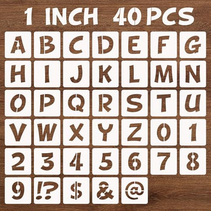 BAMIDELE 1 Inch Letter and Number Stencils, 40 Pcs Reusable Plastic Alphabet Spray Paint Stencils for Painting on Wood, Wall, Fabric, Rock, Chalkboard, Door Porch, Signage, DIY Craft Decoration - size: 1 Inch