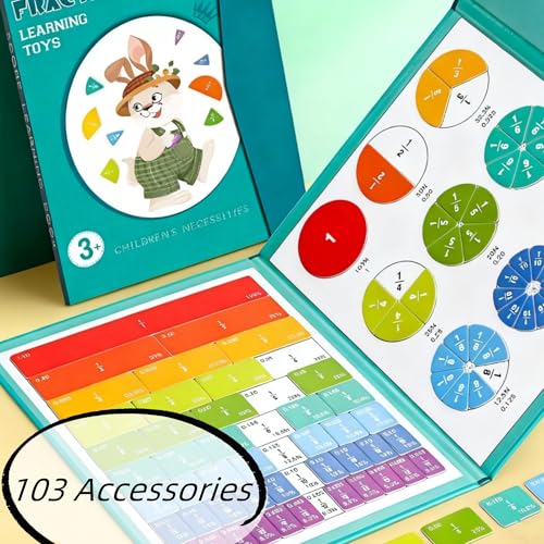 Magnetic Fraction Demonstration Book, 103 PCS Magnetic Fraction Tiles & Fraction Circles, Educational Puzzle Math Fraction Disc Set,Math Puzzle Learning Building Block Set for Classroom