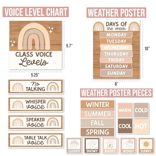 Hadley Designs Classroom Calendar Set Bulletin Board Decorations - Boho School Calendar for Classroom Decor, Kindergarten Preschool Elementary Teacher Must Haves, Homeschool & Daycare Essentials - style: Boho Neutral