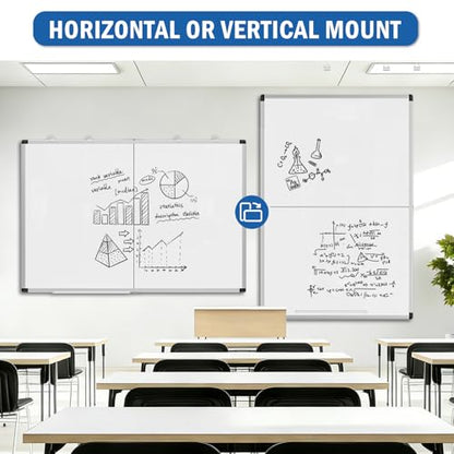 Magnetic White Board, 72" x 40" Large Foldable & Double-Sided Wall-Mounted Dry Erase Board, Portable Whiteboard with Silver Aluminum Frame & Marker Tray for Office, School, Classroom & Home