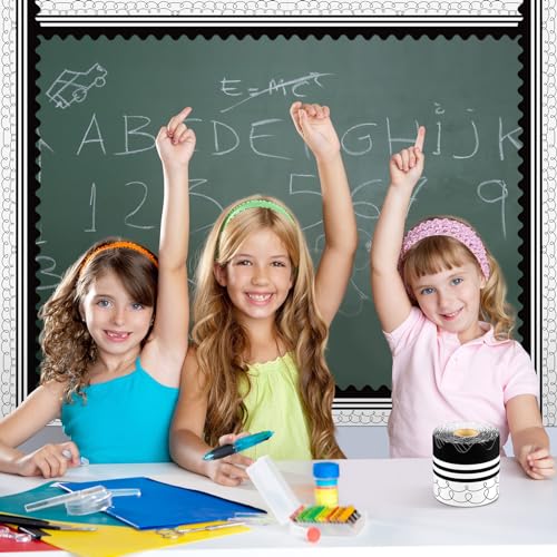 Kolldenn 68.9ft Black and White Bulletin Board Border Black White Squiggles and Stripes Classroom Borders Trim Rolled Die Cut for Bulletin Board Chalkboard School Teachers Wall Decor(Scalloped) - style: Scalloped