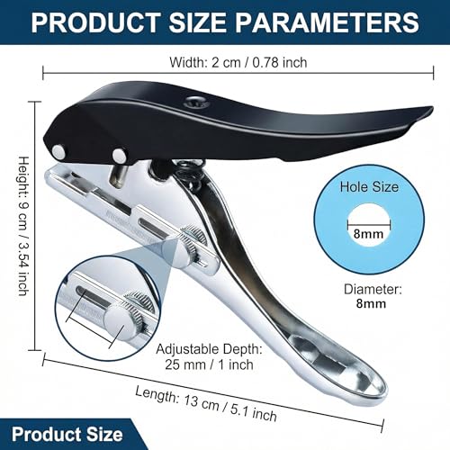 Single Hole Punch, 8mm Heavy Duty Hand Held Paper Puncher for Paper Cards Plastic and Cardboard, Portable Long Handle Design,Black