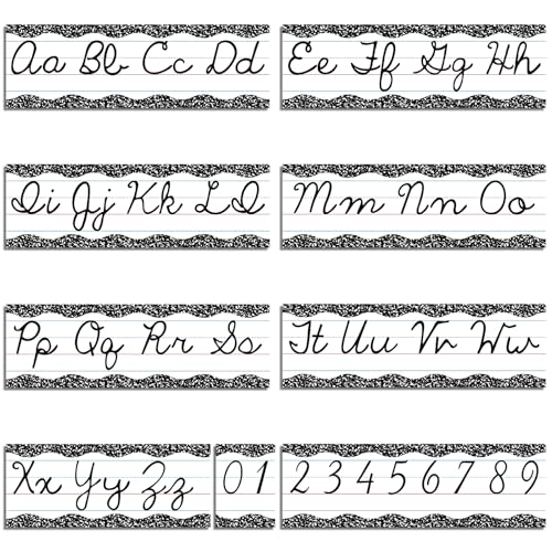 Set of 9 Cursive Writing Bulletin Board Cursive Alphabet Wall Strip for Teacher Supplies, Classroom Teaching Tool, Homeschooling, Kids Education (Composition) - style: Composition