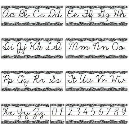Set of 9 Cursive Writing Bulletin Board Cursive Alphabet Wall Strip for Teacher Supplies, Classroom Teaching Tool, Homeschooling, Kids Education (Composition) - style: Composition