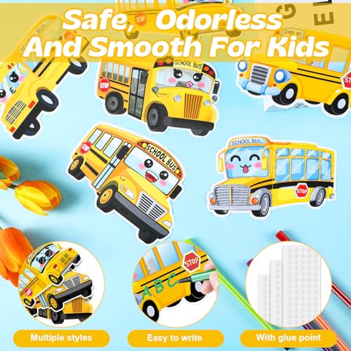 Tisancy 144 Pcs Bulletin Boards Cutouts Yellow Smile Face Cutouts for Classroom Bulletin Boards Decorations with 300 Adhesive Dots, Elementary Classroom Decor(School Bus) - style: School Bus