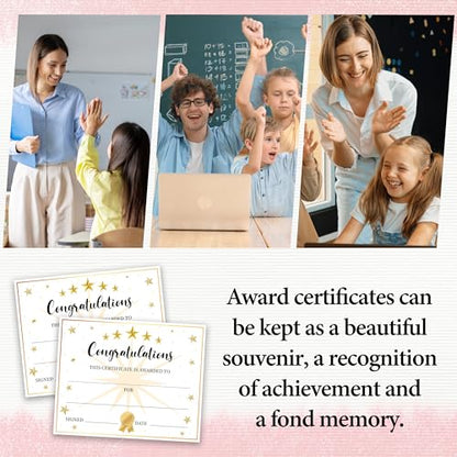 Congratulations Achievement Award Certificates, Golden Stars Certificate of Appreciation, Birthday Certificates for Students, Award Gifts for Kids Employee Graduations Moving Up Ceremony, 25 Pcs (03) - style: Golden Stars