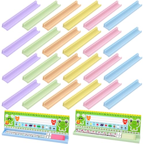 Jetec 24 Pcs Classroom Desk Name Plates Holder Index Cards Storage Classroom Name Tags School Student Desktop Helper Prop Adhesive and Removable Nameplate Stand Sign with Pen Holder(Pastel) - color: Pastel