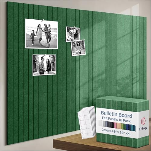 X-Large Cork Board Alternative 12-Pack Felt Bulletin Board Thick and Decorative Pin Board for Home Office Walls 47.24 x 35.43 Inches with 72 Adhesive Tabs - [Dark Green] - color: Dark Green