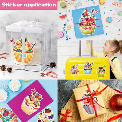 24 Sheets Make Your Own Cupcake Stickers for Kids - Make-a-Face Sticker, Dessert Stickers Mix and Match Sweets Fruit & Teacher Reward Supplies, Birthday Gifts - style: Cupcake