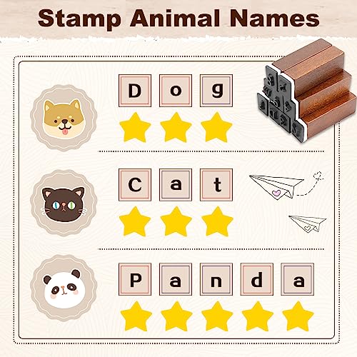 UCEC 70pcs Alphabet Stamps for Clay, Rubber Letter Stamps for Crafting, Wooden Letter Number and Symbol Stamp Set for Scrapbooking Supplies DIY Craft Card Making - color: Roman