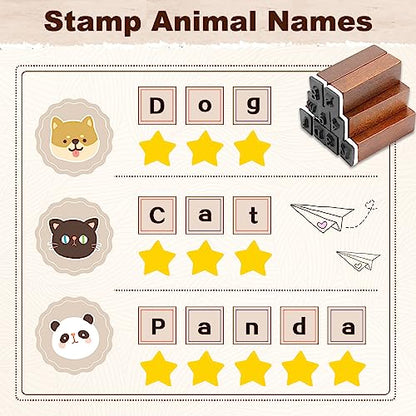 UCEC 70pcs Alphabet Stamps for Clay, Rubber Letter Stamps for Crafting, Wooden Letter Number and Symbol Stamp Set for Scrapbooking Supplies DIY Craft Card Making - color: Roman