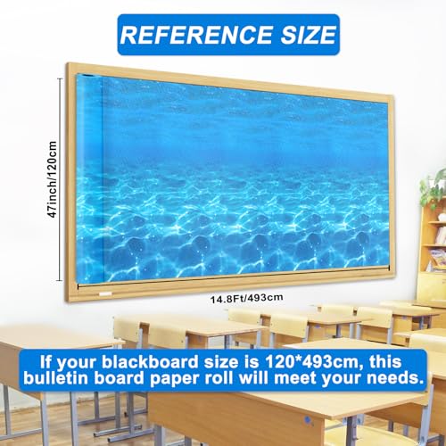 Ocean Sea Bulletin Board Paper Roll,14.8FTx47IN Large Reusable Waterproof Erasable Classroom Wall Background Backdrop, Fade-Resistant Fabric Wrapping Paper School Decors Teacher Supplies - color: Under the Sea Blue