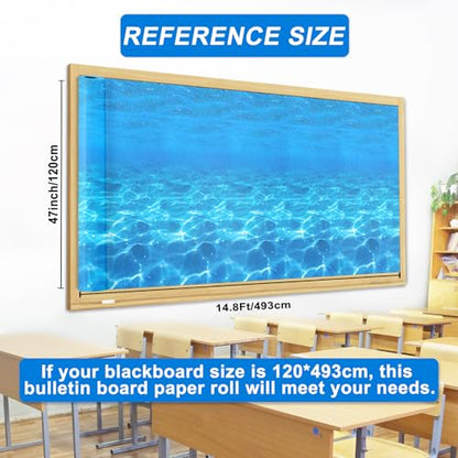 Ocean Sea Bulletin Board Paper Roll,14.8FTx47IN Large Reusable Waterproof Erasable Classroom Wall Background Backdrop, Fade-Resistant Fabric Wrapping Paper School Decors Teacher Supplies - color: Under the Sea Blue