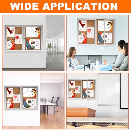 Enclosed Bulletin Board,Outdoor Bulletin Board,43.3 * 31.5’’ Lockable Cork Noticeboard with Aluminum Frame,Weatherproof Display Cases for School, Office,Commercial