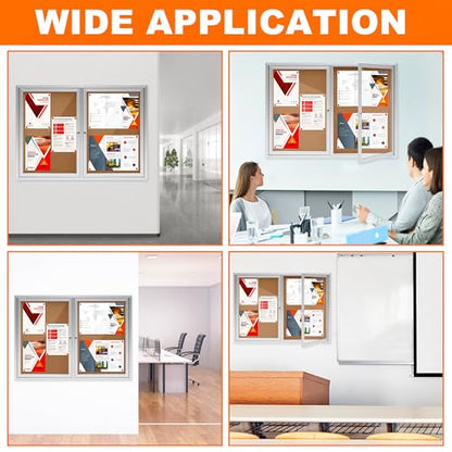 Enclosed Bulletin Board,Outdoor Bulletin Board,43.3 * 31.5’’ Lockable Cork Noticeboard with Aluminum Frame,Weatherproof Display Cases for School, Office,Commercial