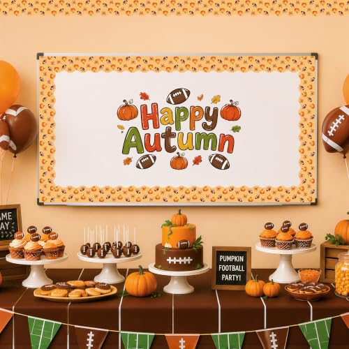 BeYumi Fall Orange Border Trim - 65ft Pumpkin Rolled Border Classroom Decor | Autumn Thanksgiving Pumpkin Bows Football Bulletin Board Border Set School Classroom Chalkboard Home Harvest Party Decoration - style: Pumpkin Bow Football