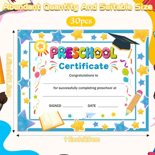Preschool Kindergarten Diploma Graduation Certificates 30 Pcs Prek Preschool Graduation Diploma Certificate Achievement Award Certificate for Kids Student Teacher Preschools Graduations Gift Supplies - color: Preschool a