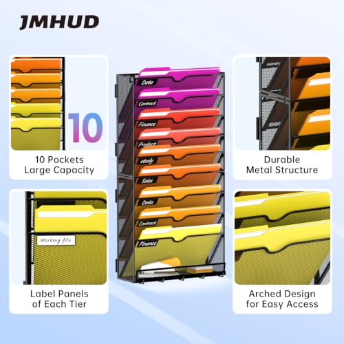 10-Tier Wall File Organizer, Wall File Holder Mesh Mail Organizer for Papers, Folders, Letters, Magazine Rack for Office Home Classroom, Black - size: 10Tier-Black-1Pack