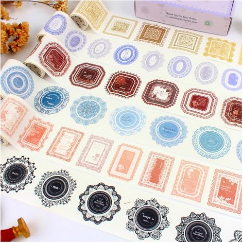 Vintage Pre-Cut Lace Border Circle Stickers Tape for Journaling, 6 Rolls White Kraft Paper Decorative Tapes Set, Frame Labels for Scrapbooking, Junk Journal Supplies, Collage, Card Making - style: 6 Rolls Lace Paper Frame Stickers