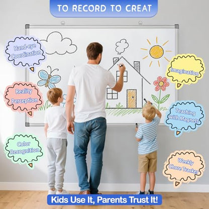 Grtard 36" x 24" Magnetic Dry Erase Board, Large Hanging Magnetic White Board with Aluminum Frame, Smooth Writing Presentation Whiteboard Suitable for Home, Office, Classroom & Kitchen - size: 36"W x 24"H