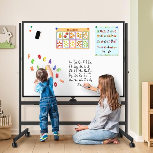 Large Rolling White Board, 48x36 in Double-Sided Mobile Whiteboard, maxtek Reversible Magnetic Dry Erase Board Easel Standing Whiteboard on Wheels School Supplies for Classroom Office and Home, Black - color: Black, size: 48 x 36 inches