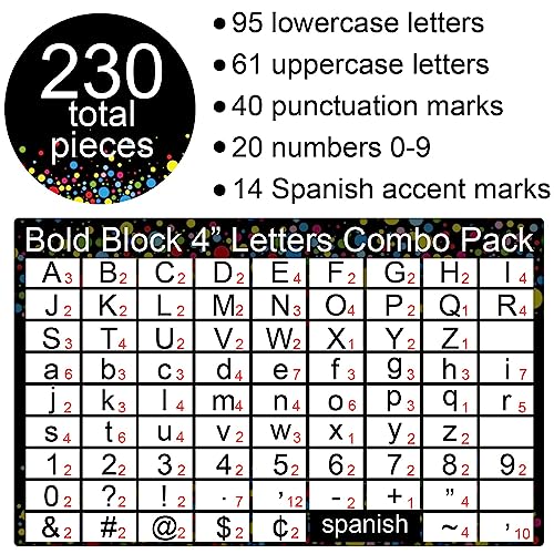 230PCS Confetti Bulletin Board Letters 4 Inch Confetti Letter Cutouts for Poster Board Class Alphabet and Punctuation Cutouts Set for Bulletin Poster Display School Wall Classroom Decor - style: Confetti