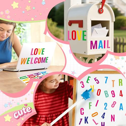 414Pcs Letter Stickers Alphabet Stickers 15 Sheets 2 Inch Vinyl Letter Sticker Self Adhesive Alphabet Number Stick on Sticker for Scrapbook Classroom Craft Window Bulletin Board Sign Mailbox Numbers - color: Colorful