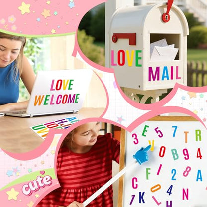 414Pcs Letter Stickers Alphabet Stickers 15 Sheets 2 Inch Vinyl Letter Sticker Self Adhesive Alphabet Number Stick on Sticker for Scrapbook Classroom Craft Window Bulletin Board Sign Mailbox Numbers - color: Colorful