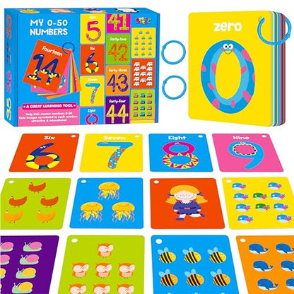 51 PCS Number Flashcards, 0-50 Double Sided Printed Cards with 2 Reclosable Rings, Learn Numbers, Learn to Count-Fun Learning and Educational Flashcards Learning Tool for Kids, Preschoolers, Toddlers - style: Number Flashcards