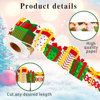 69 Feet Christmas Gift Box Border Red Green Bulletin Board Border Trim for Christmas Holiday Party School Classroom Office DIY Home Wall Decor - style: Gift box